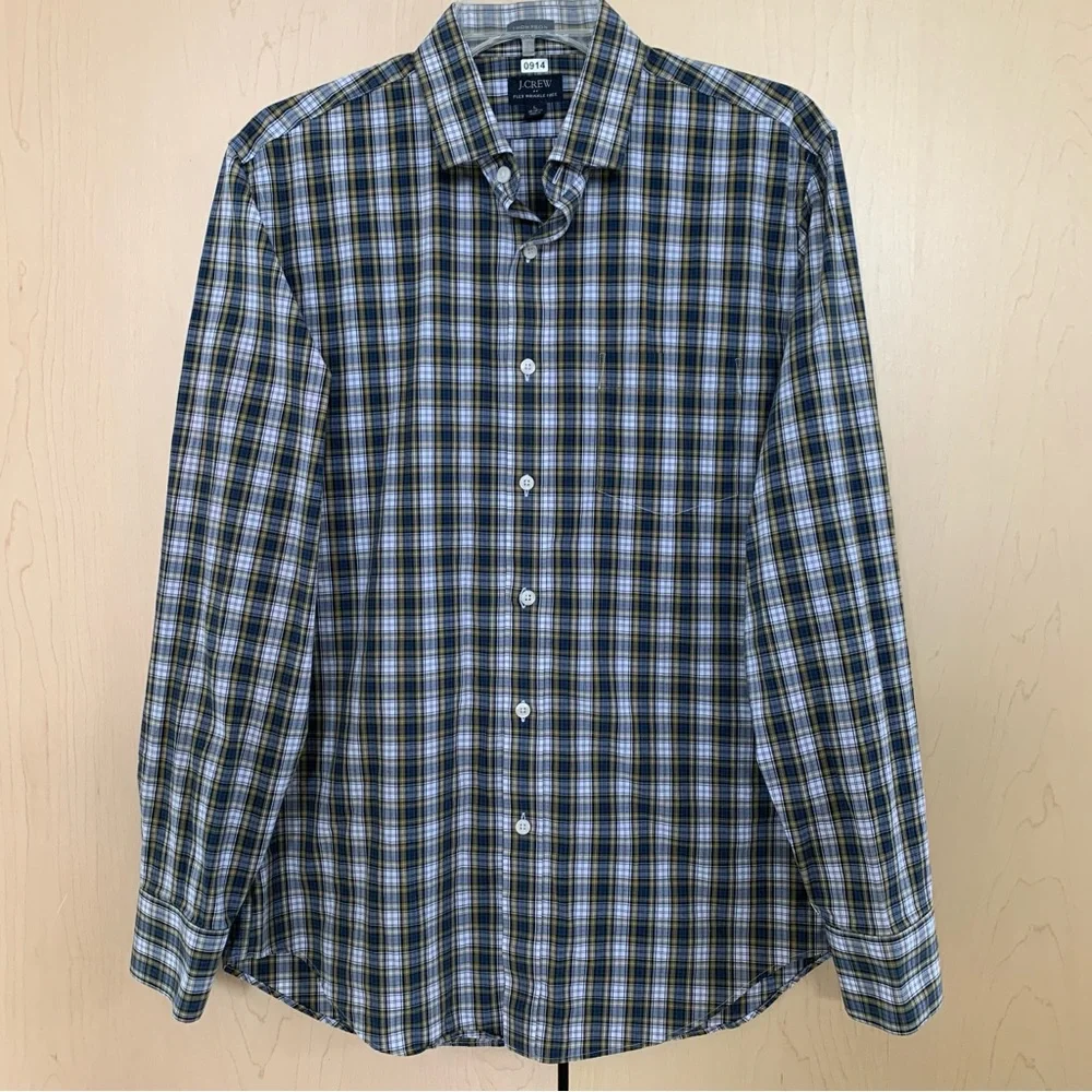 J.Crew Thompson Flex Wrinkle Free‎ Shirt Mens Long Sleeve Plaid Blue L 16-16.5